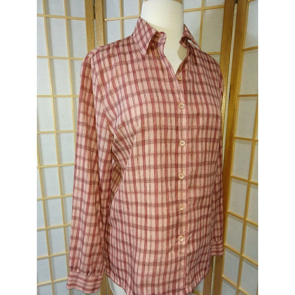 VTG James Kenrob by Dalton Size 12 Pink Plaid Button Front Blouse USA Union